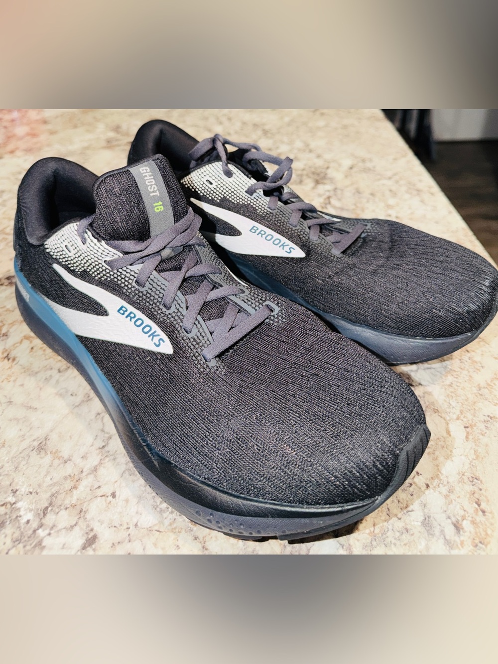 Brooks Ghost 16 Men's Athletic Running Shoes - Black with White Accents